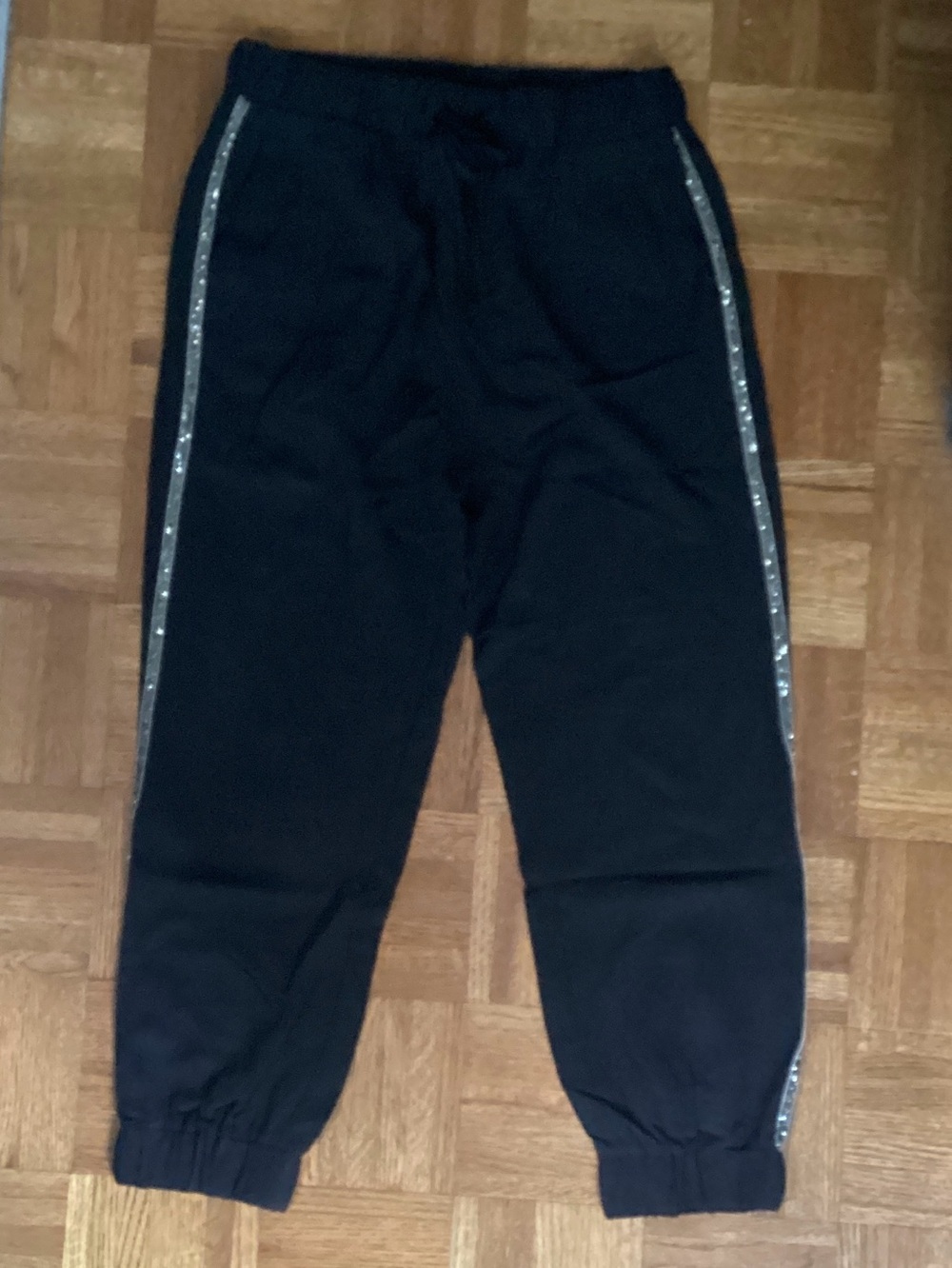 ZARA WOMEN’S BLACK JOGGER PANTS WITH SPARKLE SIDE STRIPES Size M